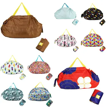 

Korean Foldable Shopping Bag Women Eco Grocery Bags Large Capacity Portable Canvas Tote Bags Women Folding Handbag Durable Bag