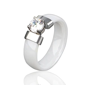 Новые розовые, черные, белые керамические кольца для женщин с большим CZ Crysal 6 мм ширина никогда не выцветает здоровые женские кольца, подарок на Рождество - Цвет основного камня: White