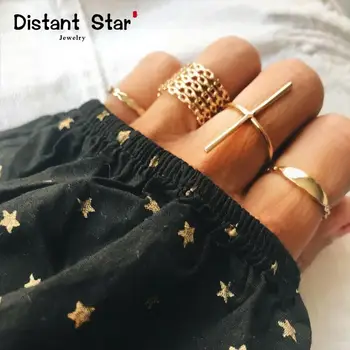 

Vintage Gold Color Geometric T Shape Rings Set for Women Girl Metal Knuckle Midi Finger Rings Anillos Jewelry 7pcs