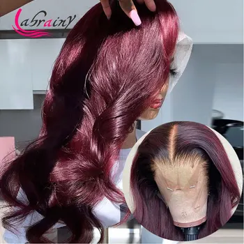

HD Lace Front Human Hair Wigs 30 inch Glueless 99J Red Body Wave Lace Frontal Wig Burgundy Pre Plucked Baby Hair Bleached Knots