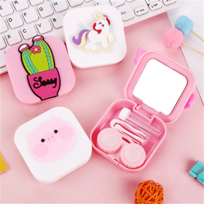 1 Pc Cute Cartoon Girl Heart Contact Lens Box St tudent Soft Younger Sister Glasses Box Beautiful Pupil Box Nursing