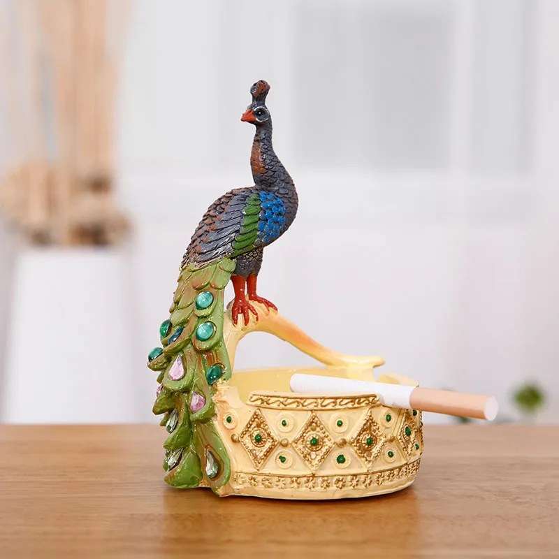 [MGT]Resin Craft Peacock Statues For Decoration Colorful Peacock Statue Ashtray Creative Home Decoration Animal Ashtray