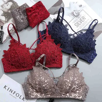 

Ladies Lace Bra Underwear Fashion Sexy Woman Lace Solid Color Hollow Flower Underwear Two Piece Set нижнее белье женское 40*