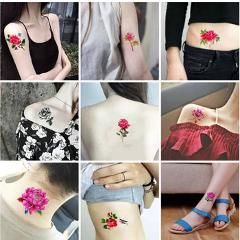 

66pcs Temporary Tatoo Fake Tattoo Sticker Sexy Flower Rose Waterproof Tattoos Tatouage Hand Hand Arm Back Belly For Women Girl