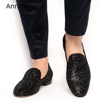 

Bling Sequins Casual Shoes Man Concise Round Toe Flat Heel Sequined Cloth Slip On Loafers Flats Chic Party Shoes