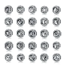 WOSTU подлинный 925 пробы Серебряный винтажный A-Z буквенный Алфавит талисманы подходят шарм браслеты и браслеты серебряные ювелирные изделия