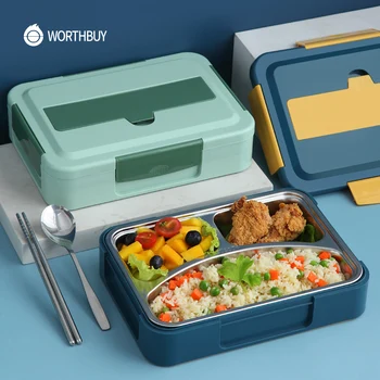 

WORTHBUY Japanese Kids Bento Box 304 Stainless Steel Lunch Box With Compartments Leakproof Food Container With Tableware Set