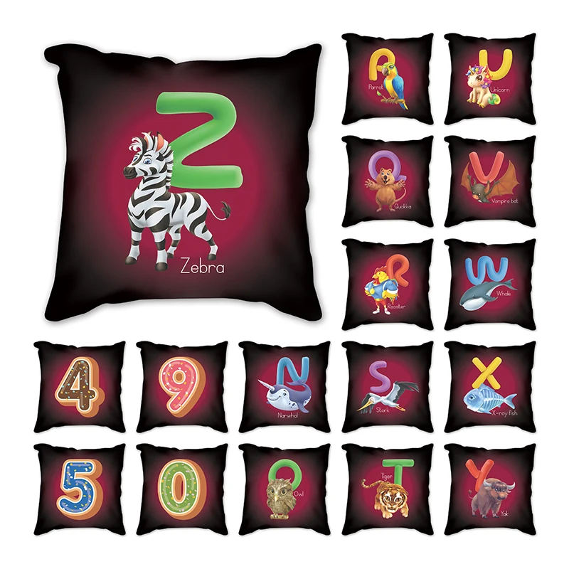 

Polyester Color Print Pillowcase rooster stork tiger vampire bat Home Cushion Cover Waist Pillowcase Car Chair Pillow Cover 45cm