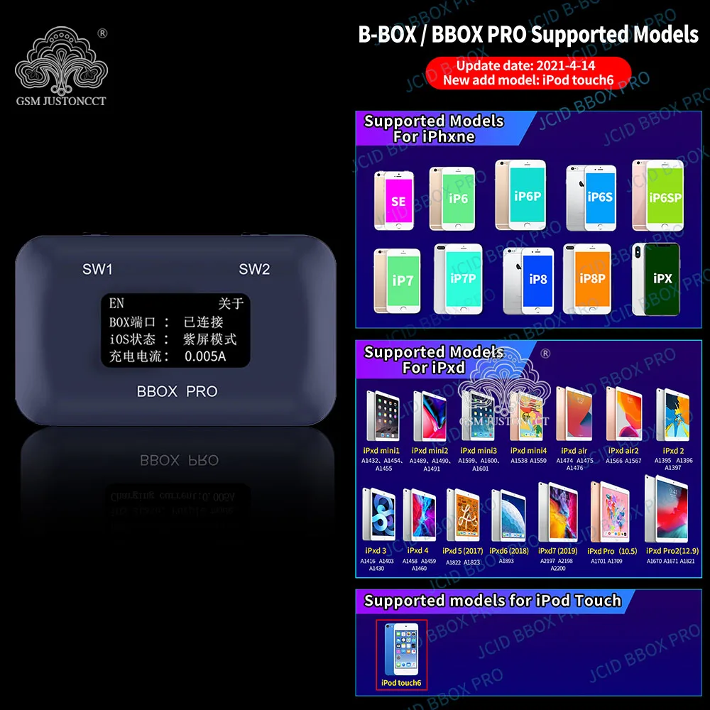 

Кабель JC B-BOX Pro DFU Box Window DCSD для IOS A7-A11 один ключ фиолетовый режим для iPhone и iPad модификация NAND Syscfg данные Чтение запись
