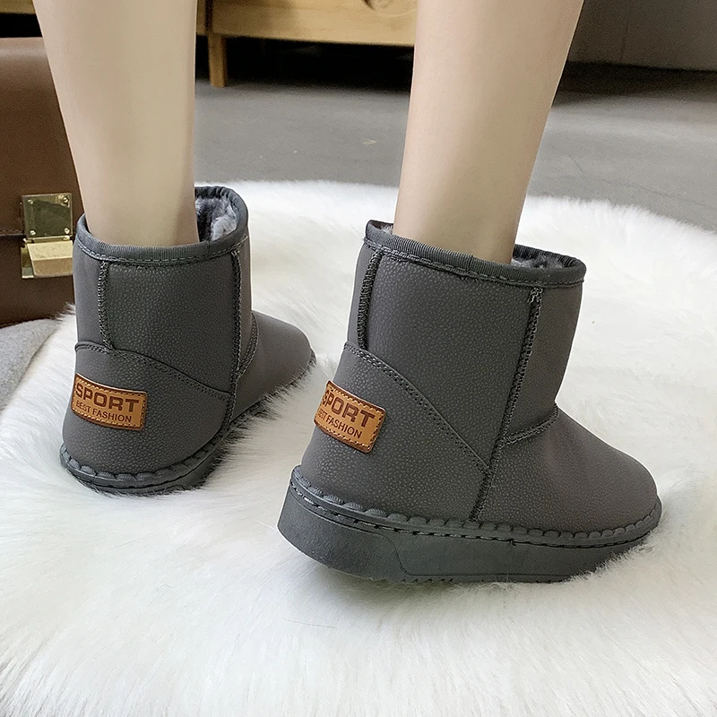 Rimocy Винтаж из PU искусственной замши, теплые зимние сапоги Для женщин зимние Короткие Плюшевые Ботинки Толстая подошва ботильоны Повседневное однотонные Цвет обувь на плоской подошве; женская обувь