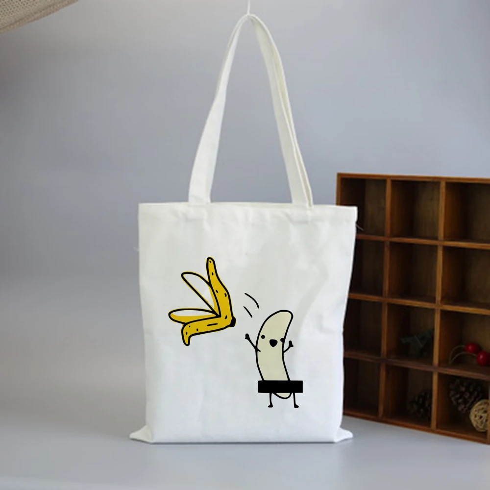 

Banana Disrobe Funny Design Print Ladies Canvas Tote Bag Shopping Bag Lady Handbag Reusable Large Capacity Tote Bags