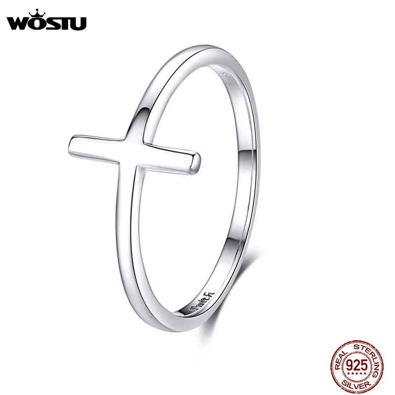 WOSTU Новое поступление 100% Стерлинговое Серебро 925 пробы крест модное кольцо на