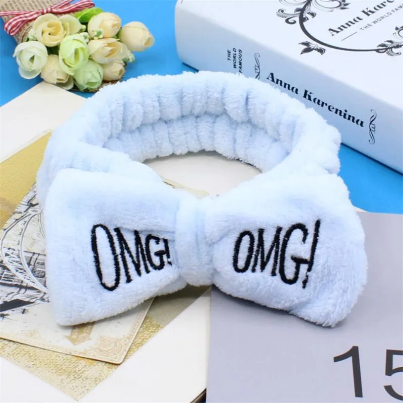 Новинка OMG письмо коралловый флис мыть лицо ободок с бантиком для женщин девушек держатели головных уборов резинки для волос аксессуары для волос в виде тюрбана подарок