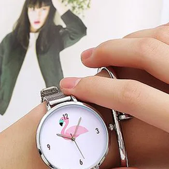 

New Style Pink Little Swan Mesh Belt Watch Large Dial Quartz Flamingo WOMEN'S Watch Fine Watch Strap