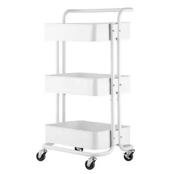 

3-Tier Home Kitchen Storage Utility Cart w/ Handle White Home Organization