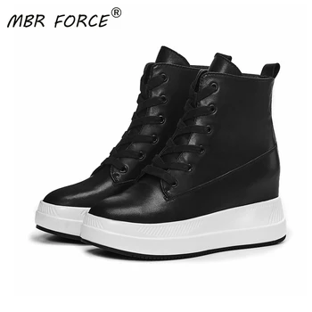 

MBR FORCE Fashion High quality cowhide European and American style lace up Thick bottom Simple and versatile ankle boots black