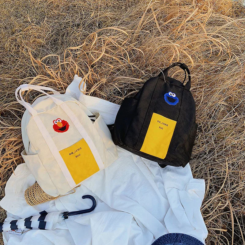 

Sesame Street Backpack Cute Meng Soft Sister Canvas Canvas Bag CHIC Japanese-style Harajuku Primary School STUDENT'S School Bag