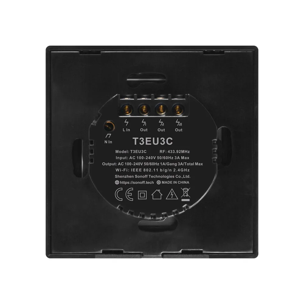 SONOFF T3 умный Wifi настенный светильник США ЕС Великобритания Переключатель Черный с рамкой 1 банда 433 RF/APP/сенсорный контроль работает с Google Home