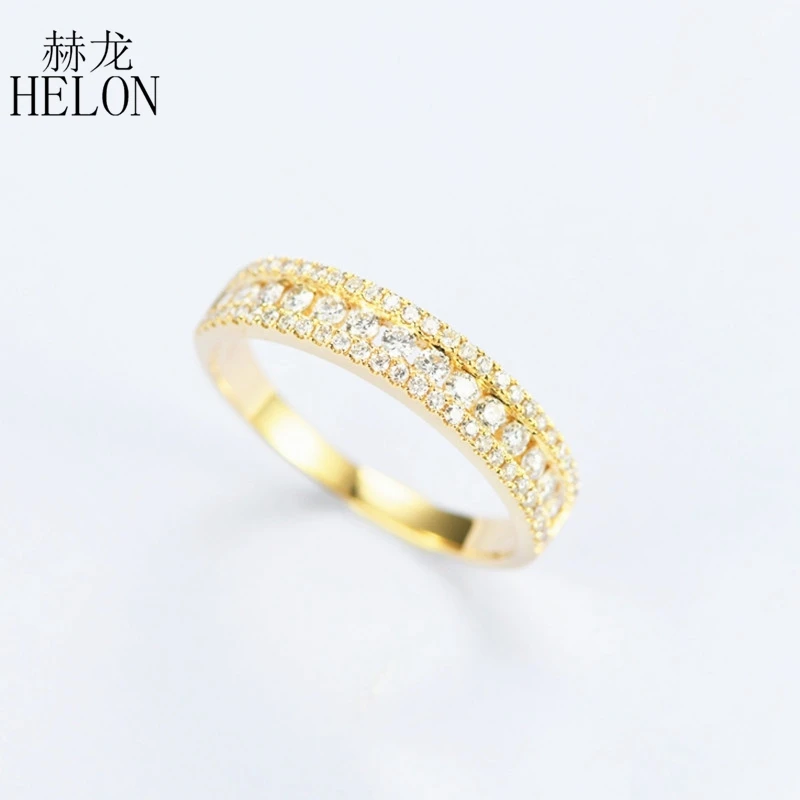 HELON Твердые 18 К желтого золота 0.6ct натуральный настоящий алмаз кольца для женщин AU750 Алмаз Свадьба юбилей группа