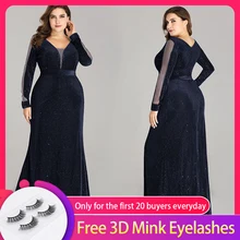 Вечернее платье осень и зима нового размера плюс v-образным вырезом с длинным рукавом длиной до пола, сексуальное элегантное вечернее платье