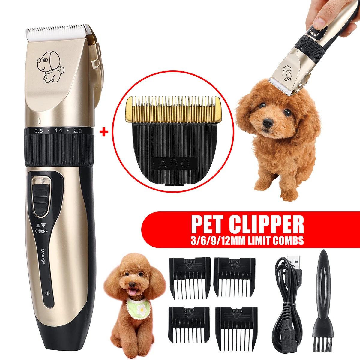 

Washable Electrical Dog Hair Trimmer Low-noise Pet Hair Clipper Machine Rechargeable Dog Grooming Cutter Pet Hair Remover Comb