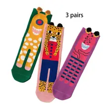 Women Funny Cotton Crew Socks Colorful Cartoon Monster Print Harajuku Hosiery