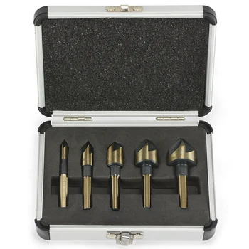

ABUI-5 Pieces 82 Degrees Countersink Drill Bit 5 Flute Chamfering Cutter Hand Tool Set