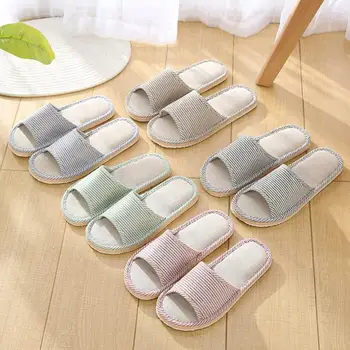 

Cotton Slippers Non-slip Bedroom Floor Shoes домашние тапочки Winter Slippers Unisex Lover Striped Indoor Open Toe Flat Shoes