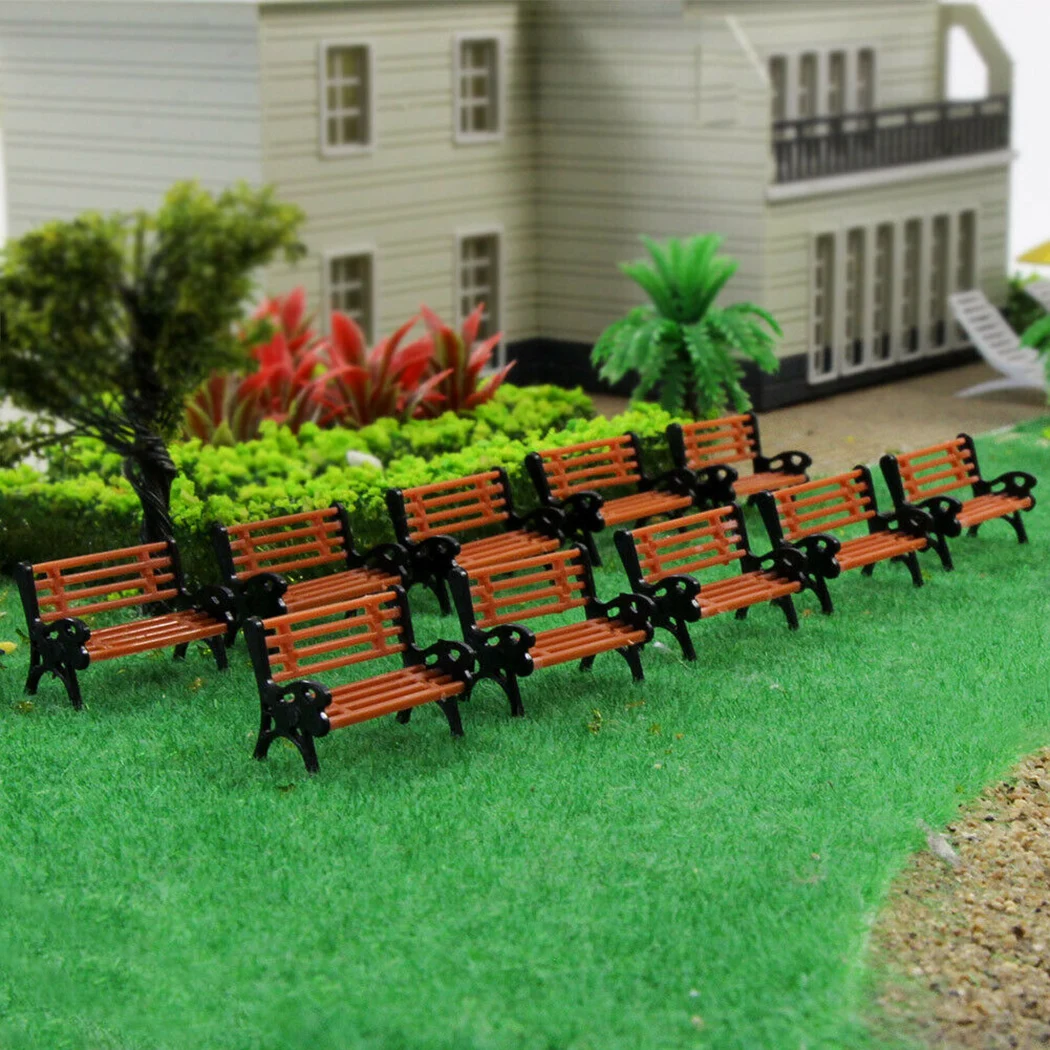 Miniature Ornament Miniature Figurines Miniature Scenery Material 10pcs 1:87 Park Bench Chair Model Dollhouse Miniature Bench Settee Scene Layout Furniture Toys Park Chair