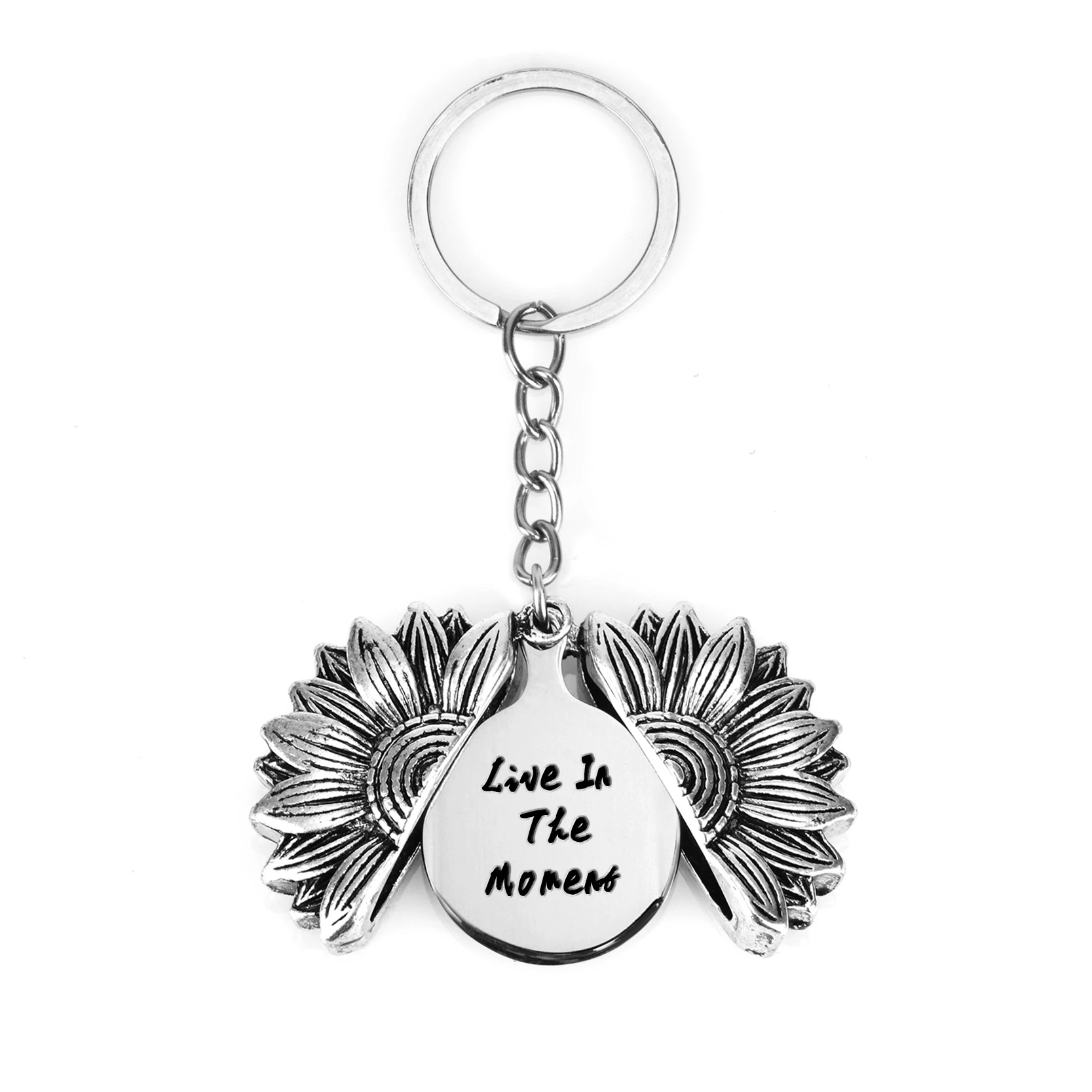 New Style Sunflower Keychain Follow Your Bliss Engraved Lettering Key Chain Men Women Couples Boyfriend Anniversary Gift Jewelry - Цвет: Live In The Moment