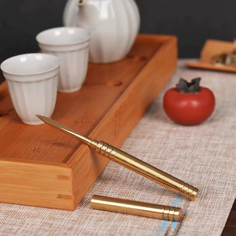 Brass Pu 'er Tea Knife for Kitchen, Pure Copper, Kung Fu Knife, Open Tea Prying, Needle Accessories
