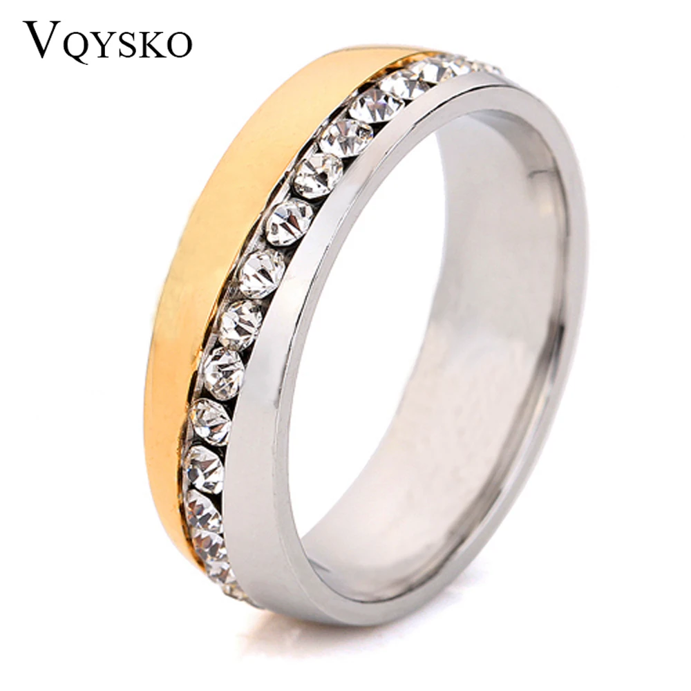 

Wholesale Two Color Plated 316L Stainless Steel .1CT Channel-Set Crystal Ring for women or Men