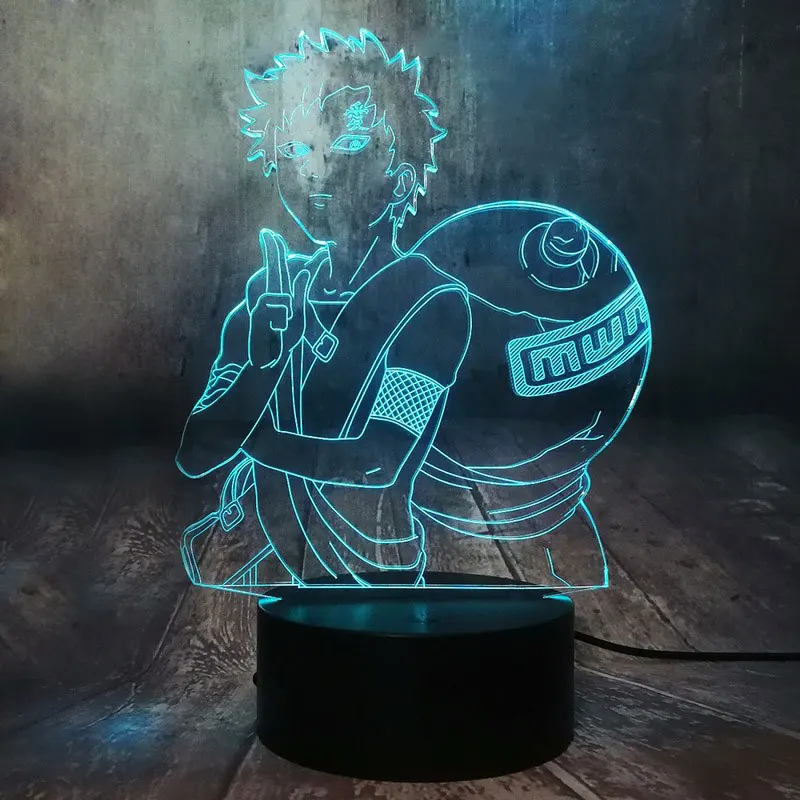 Японский рисунок, аниме, Наруто Gaara 3D светодиодный Иллюзия ночник 7 цветов Настольная лампа Саске домашний Декор подарок ребенку на Рождество Прямая поставка