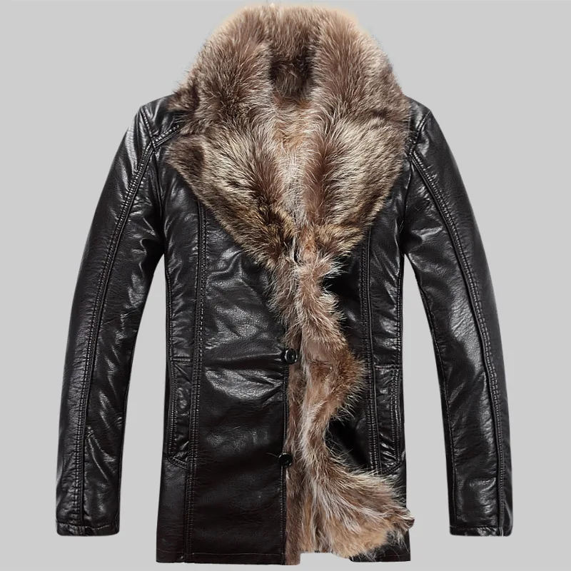 Пальто из меха енота длинные овчинные куртки мужские зимние натуральной кожи