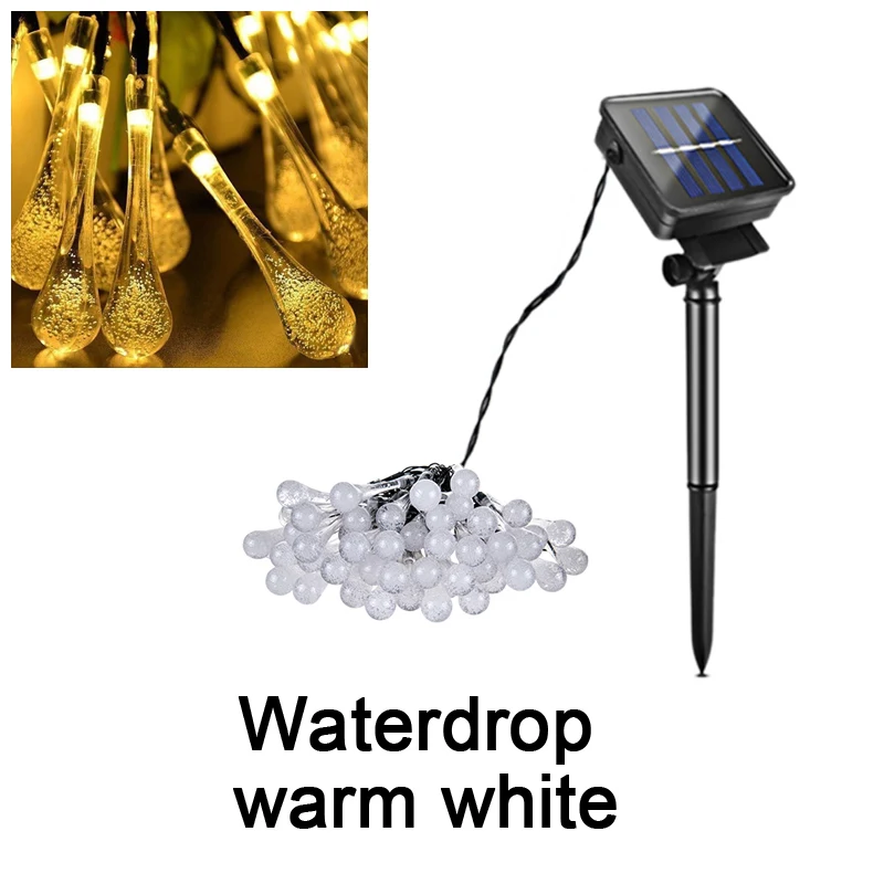 Waterdrop Warm White 30/50 светодиодный шар гирлянды солнечные гирлянды Открытый водонепроницаемый Капля воды цветок шарик на солнечных батареях сказочные огни для Рождества - Испускаемый цвет: Waterdrop Warm White