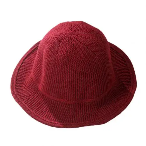 Зимняя женская теплая однотонная шерстяная Рыбацкая шапка, Женская вязанная шерстяная шапка с Круглым Верхом, Рыбацкая шапка с крючком, маленькая шапка для бассейна - Цвет: Wine Red
