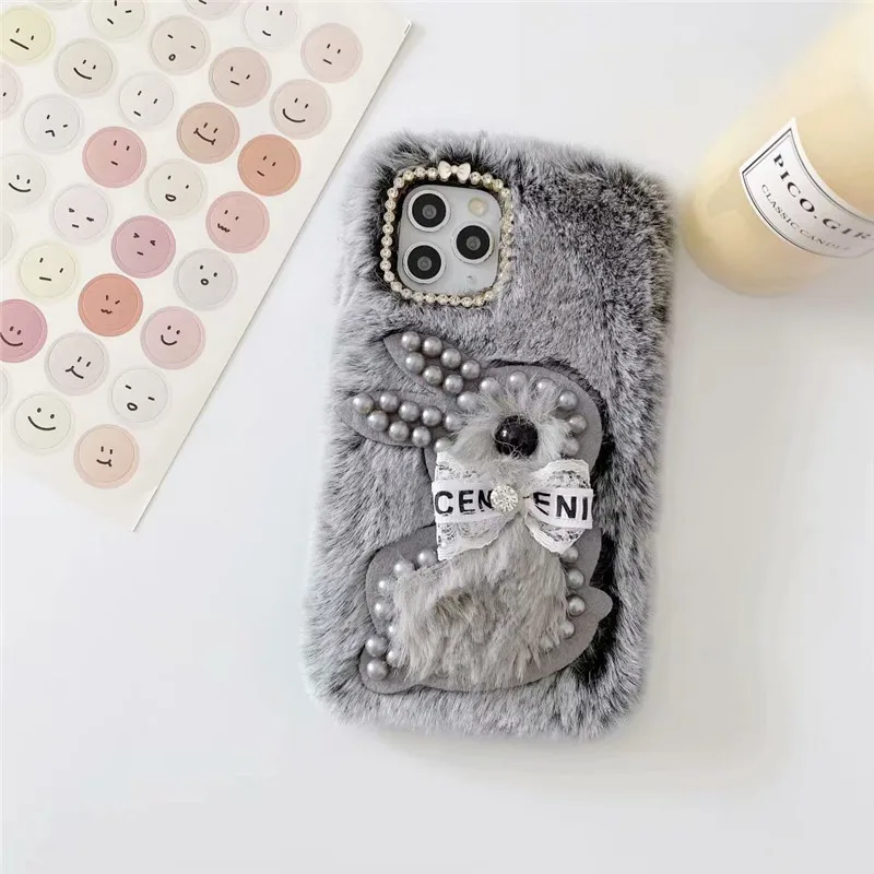 新款珍珠兔子小熊毛绒手机壳 (10)