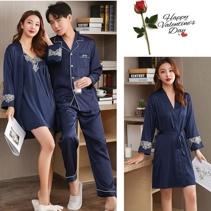 Couples Pajama Sets Men Silk Satin Pijamas Lovers Sleepwear Home Suit Pajama Man Woman Lovers Clothes Sleep Tops House Wear
