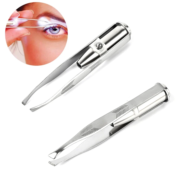 10pcs Led Light Eyelash Eyebrow Tweezers Hair Removal Tweezer Face Hair