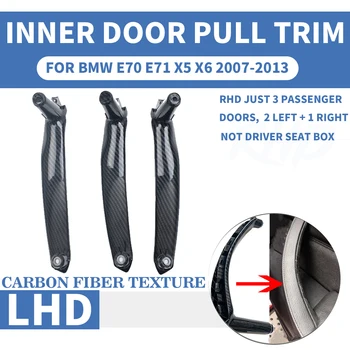 

3PCS LHD Left Hand Drive Carbon Texture Car Front Rear Left Right Inner Door Pull Handle Trim Cover Panel For BMW E70 E71 X5 X6