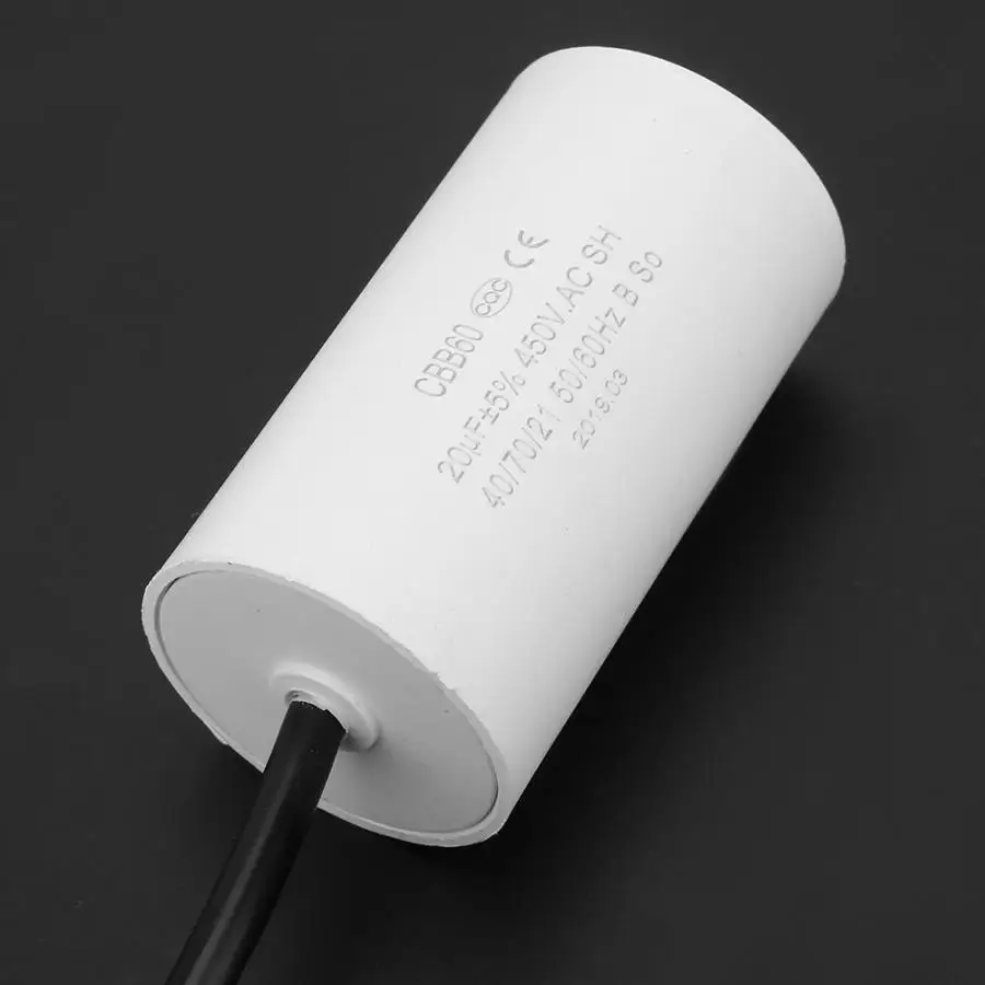 

Motor Start Capacitor CBB60 Motor Starting Capacitor 450V 20uF Microfarad Capacitor with Wire Lead