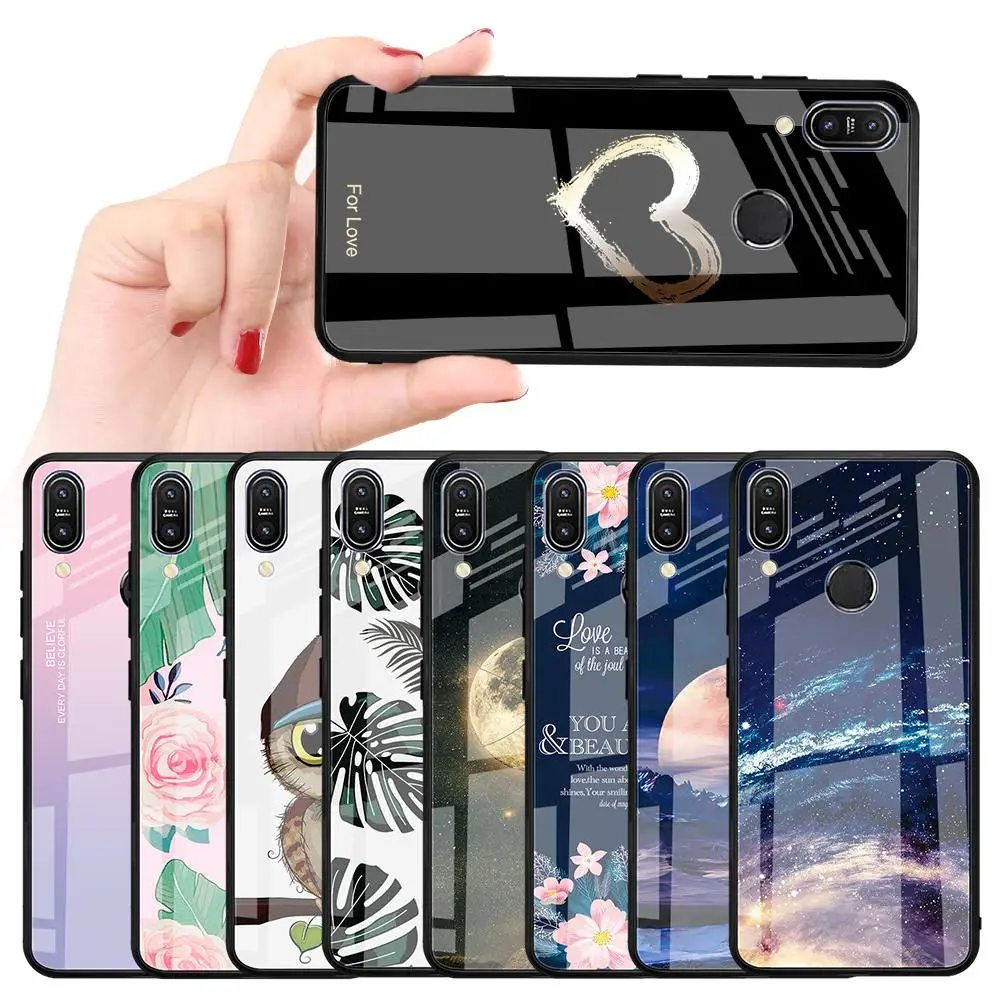 

Lovely Tempered Glass Case For Asus Zenfone Max Pro M2 ZB631KL ZB633KL M1 ZB601KL ZB602KL TPU Frame Hard Glass Pattern Cover