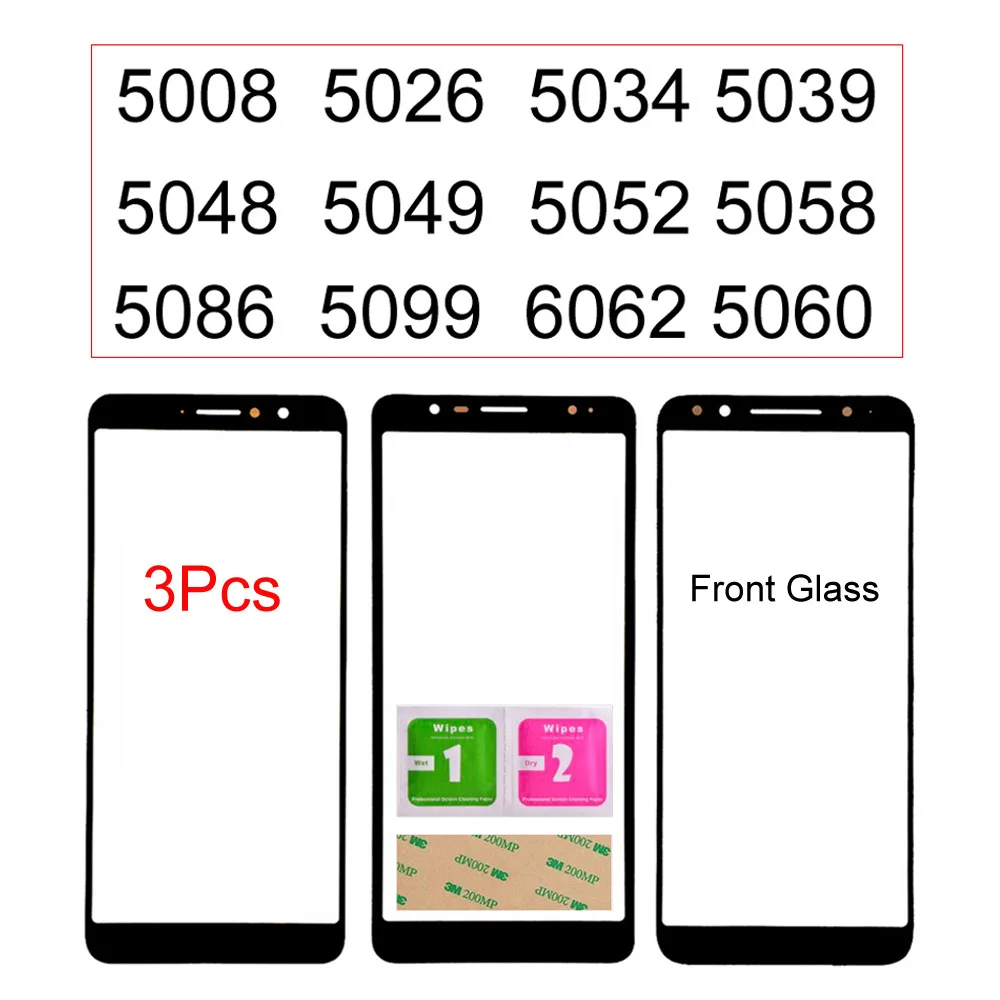 3 шт. для Alcatel 5008 5026 5034 5039 5048 5049 5052 5058 5086 5099 6062 Передняя стеклянная панель экрана (без