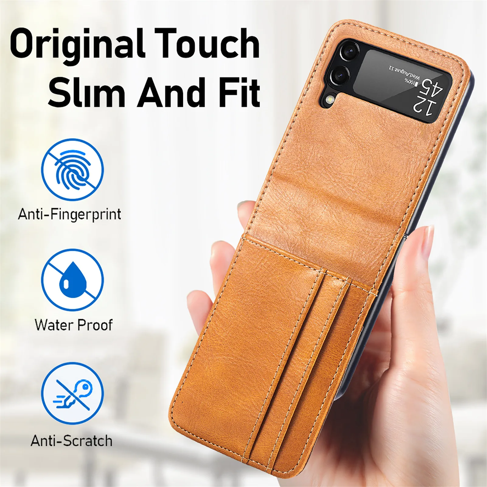 samsung galaxy z flip3 phone case Card Holder Wallet Leather Case for Samsung Galaxy Z Flip 3 Flip4 5G Flip 4 Flip3 Anti-Slip Matte Feeling Plain Phone Cover samsung galaxy flip3 case