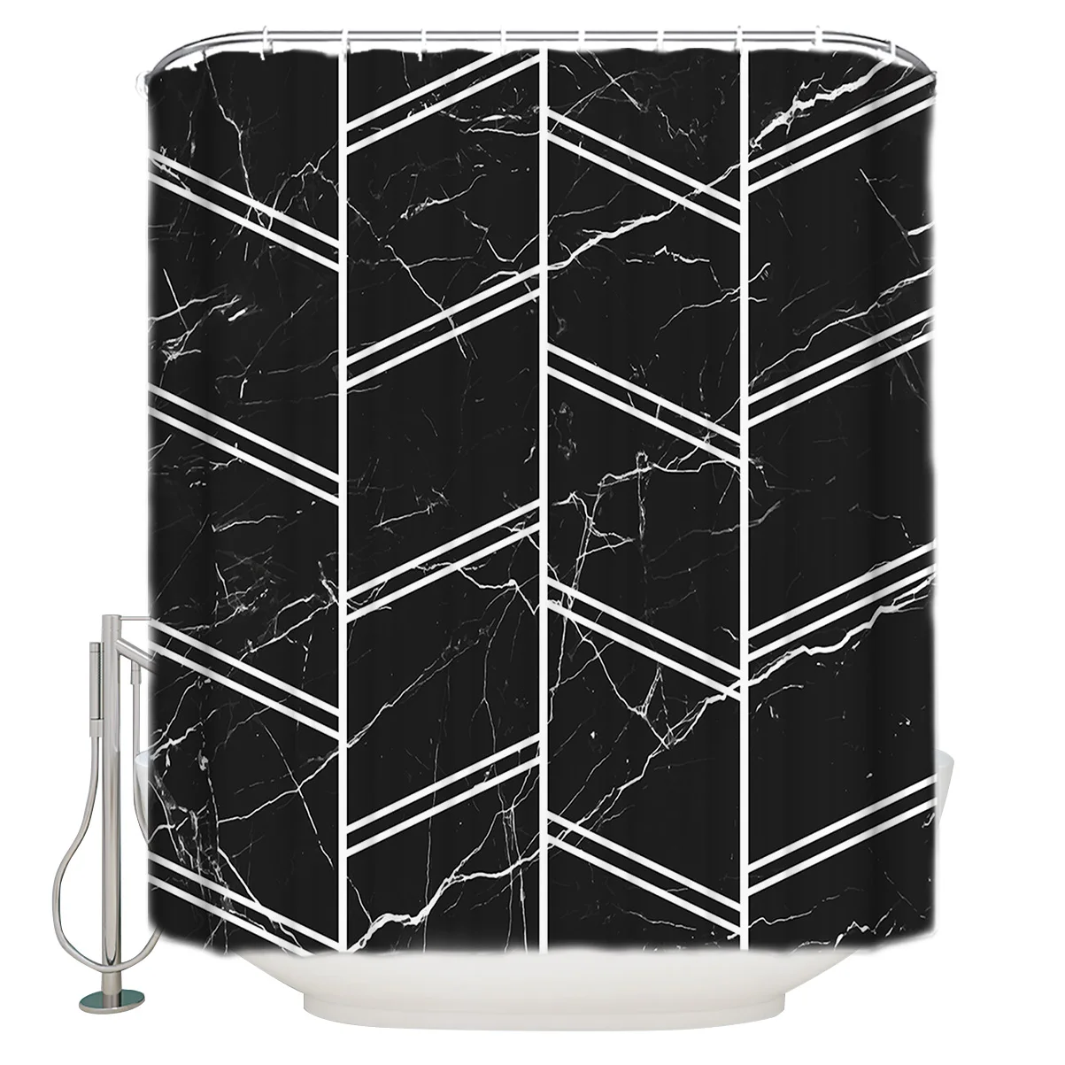 Black Marble Texture With White Stripes Shower Curtain Waterproof Curtains Polyester Bath | Дом и сад