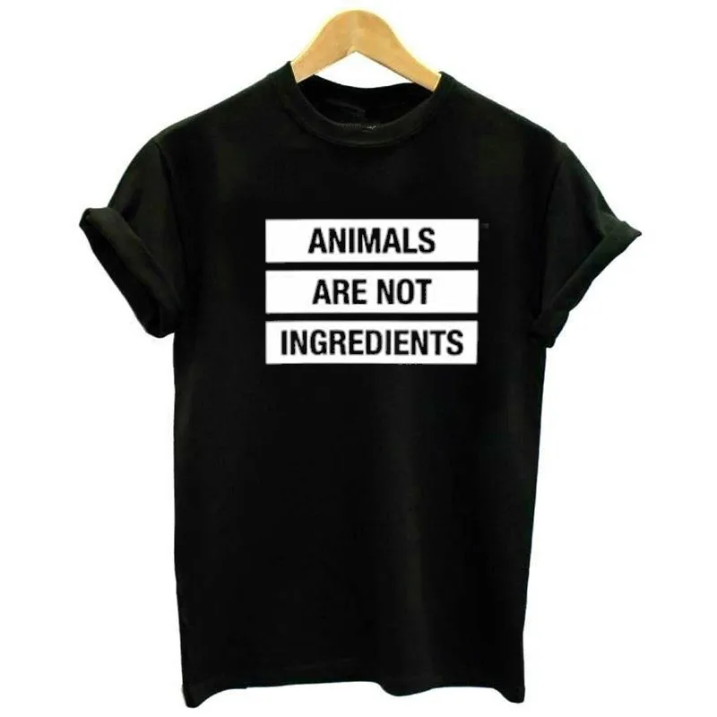 ANIMALS ARE NOT INGREDIENTS Basic Vegan T shirt Woman Tee Shirt Harajuku Tshirt Women's T shirts Casual T-shirts - Цвет: 2157-black