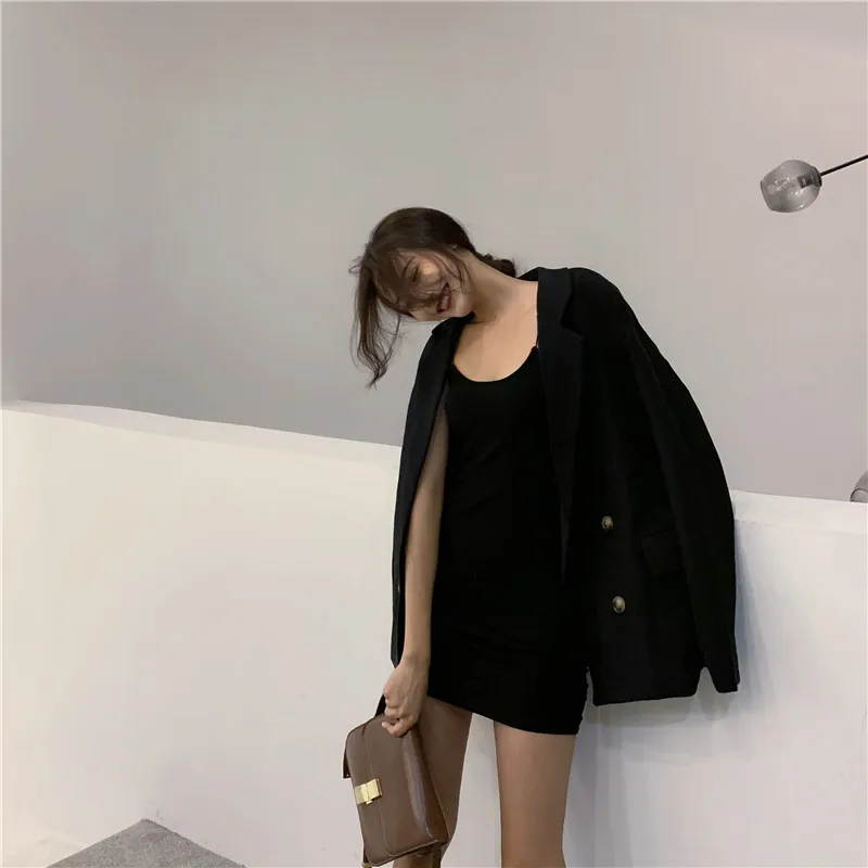 

2019 Korean-style New Style Simple Loose-Fit Mid-length Suit Jacket Women's Spring And Autumn CHIC Casual Long-sleeved Black Sui