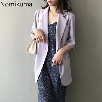 

Nomikuma 2020 Summer Korean Causal Suit Jacket Double Breasted Half Sleeve Blazer Coat Notched Collar Solid Bazers Outwear 6A370