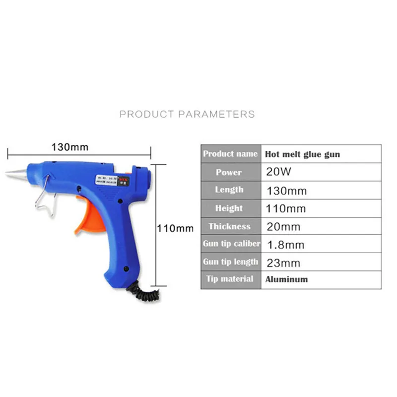 20W горячего расплава клея пушка US EU Plug термо пистолет 110 мм Профессиональный Пистолеты насадка 110 V-240 V Синий Температура Мощность клей прокладка инструмент