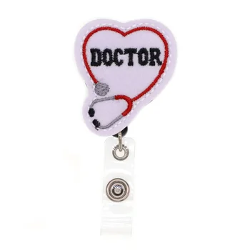 

Free Shipping Heart Stethoscope DOCTOR Retractable Felt ID Badge Holder Reel